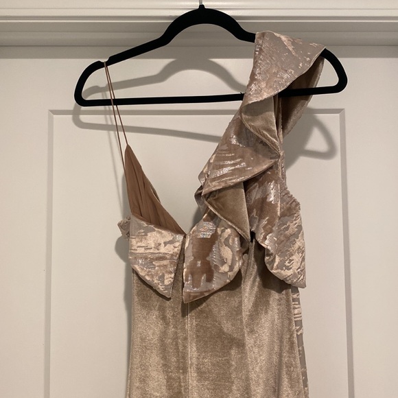 Self-Portrait Gold Velvet Devore Asymmetrical Wrap Dress - Size 4 - Picture 9 of 9